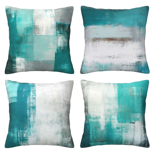 DHSAP-S4, HOSTECCO Teal Grey Throw Pillow Covers 18x18 inch Set of 4 Turquoise Abstract Pillowcases for Sofa Couch