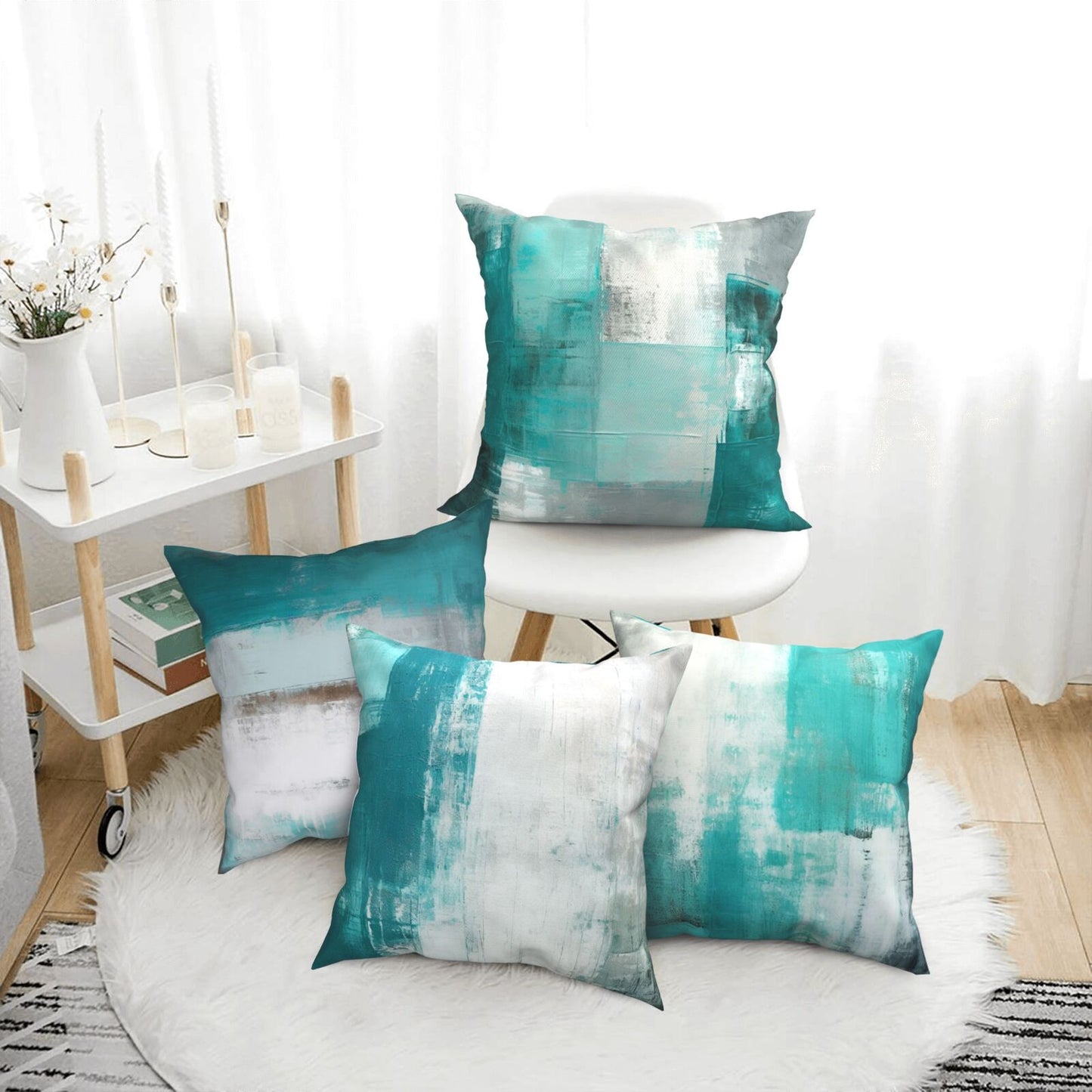 DHSAP-S4, HOSTECCO Teal Grey Throw Pillow Covers 18x18 inch Set of 4 Turquoise Abstract Pillowcases for Sofa Couch