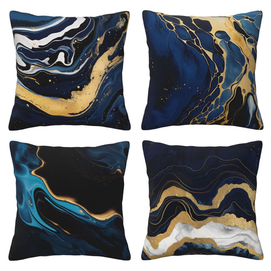 DHSAP-S6, HOSTECCO Navy Blue Marble Throw Pillow Covers 18x18 inch Set of 4 Abstract Blue Gold Pillow Cases for Sofa Couch Living Room