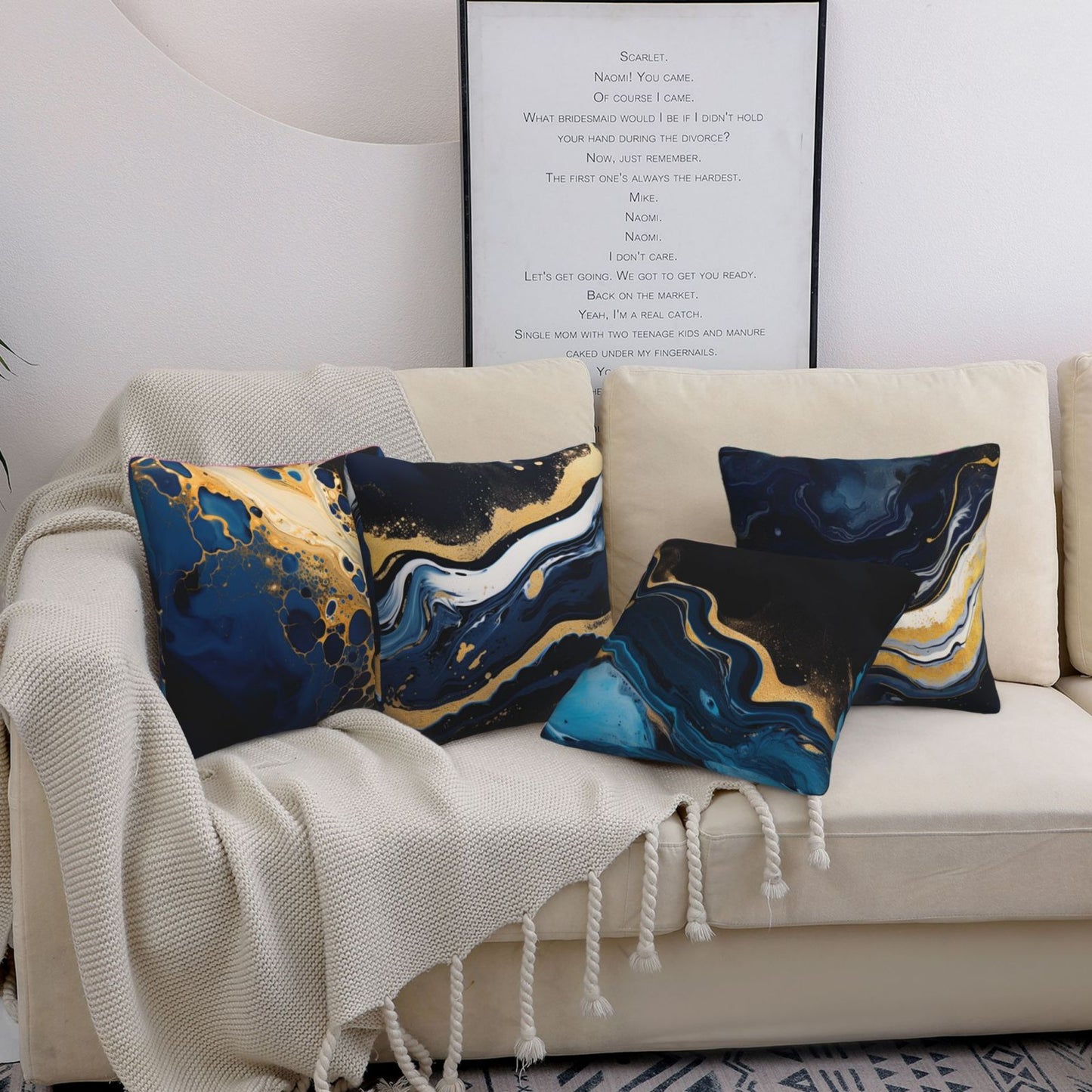 DHSAP-S7, HOSTECCO Navy Blue Gold Throw Pillow Covers 18x18 inch Set of 4 Marble Abstract Pillow Cases for Sofa Couch Living Room