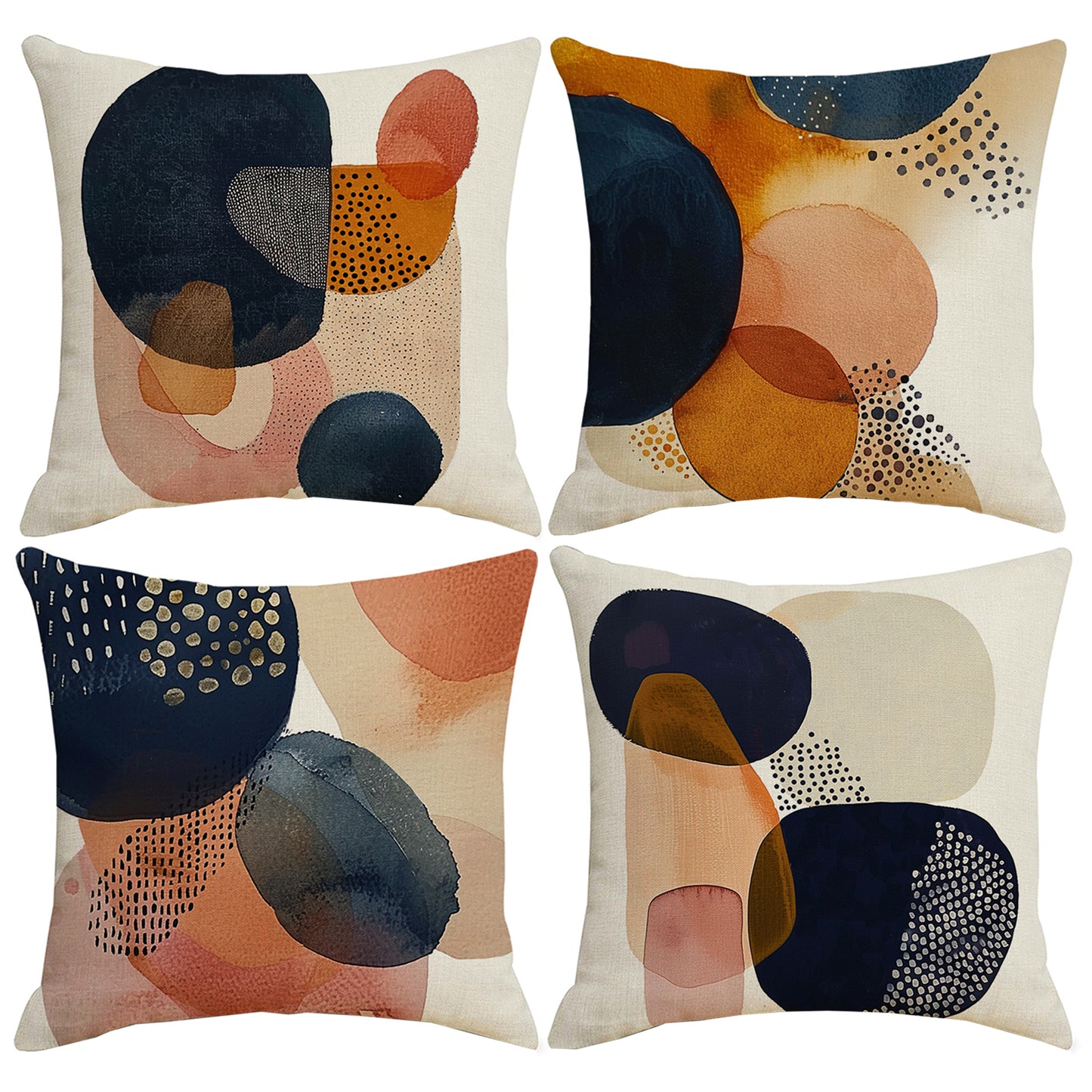 DHSBL-S2，HOSTECCO Boho Abstract Throw Pillow Covers 18x18 inch Set of 4 Navy Blue Burnt Orange Pillow Cases for Sofa Couch