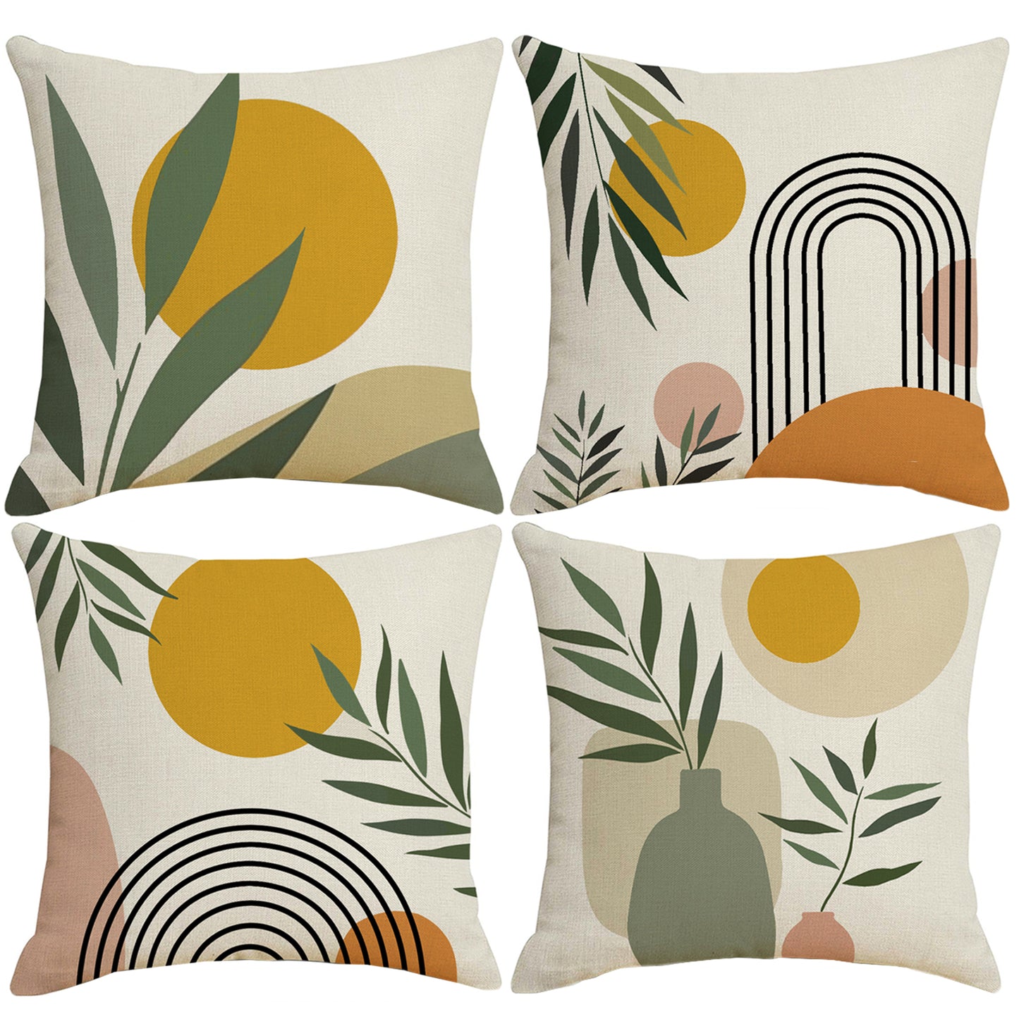 DHSBL-S5，HOSTECCO Boho Abstract Pillow Covers 18x18 inch Set of 4 Orange Sunrise Pillow Cases for Couch Sofa