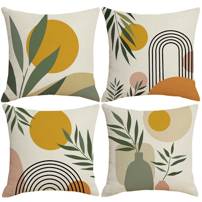 DHSBL-S5，HOSTECCO Boho Abstract Pillow Covers 18x18 inch Set of 4 Orange Sunrise Pillow Cases for Couch Sofa