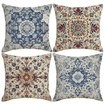 DHSBL-S6，HOSTECCO Ethnic Boho Abstract Pillow Covers 18x18 inch Set of 4 Carpet Pattern Pillow Cases for Couch Sofa