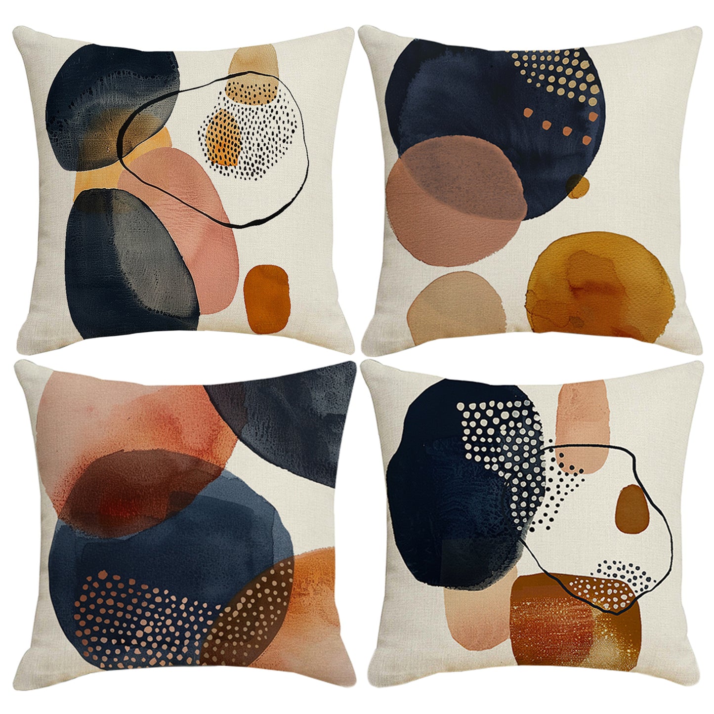 DHSBL-S7，HOSTECCO Boho Pillow Covers 18x18 inch Set of 4 Abstract Mid Century Pillow Cases for Couch Sofa