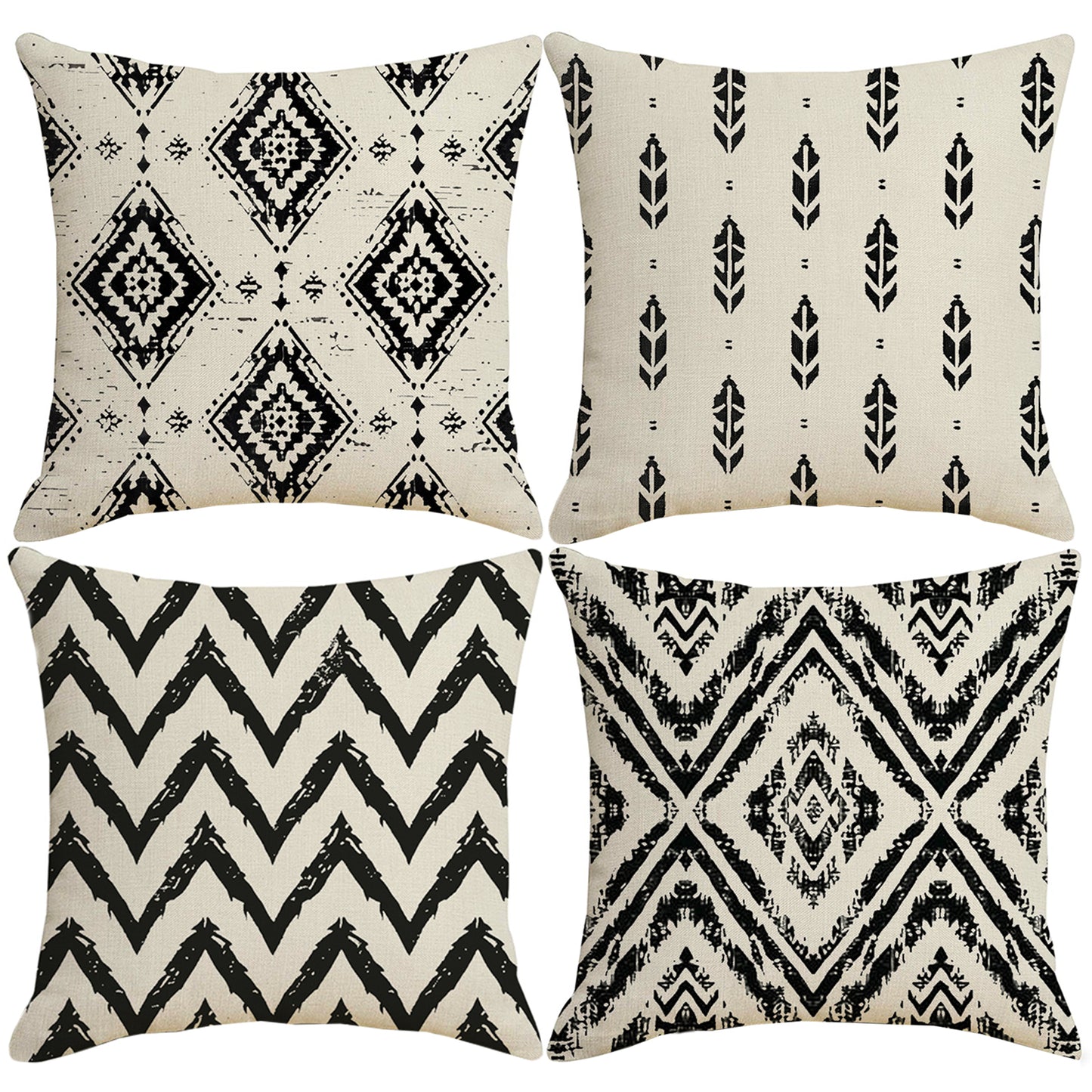 DHSBL-S8，HOSTECCO Boho Geometric Pillow Covers 18x18 inch Set of 4 Black and White Pillow Cases for Couch Sofa