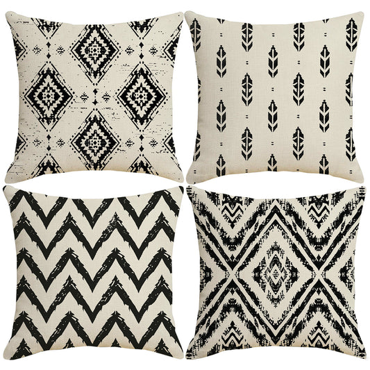 DHSBL-S8，HOSTECCO Boho Geometric Pillow Covers 18x18 inch Set of 4 Black and White Pillow Cases for Couch Sofa