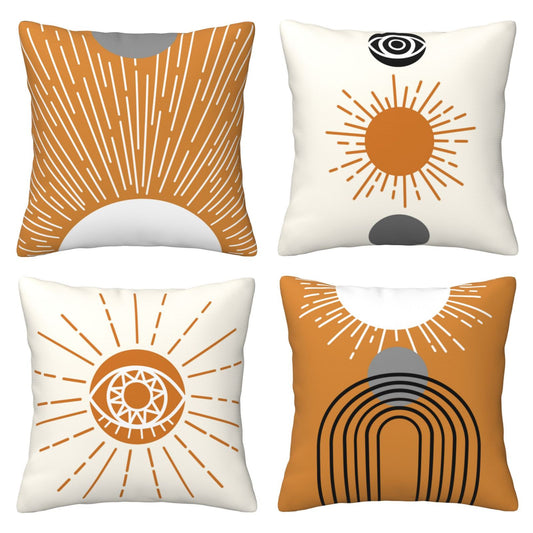 DHSBP-S1，HOSTECCO Orange Boho Throw Pillow Covers 18x18 inch Set of 4 Abstract Boho Pillow Cases for Sofa Couch