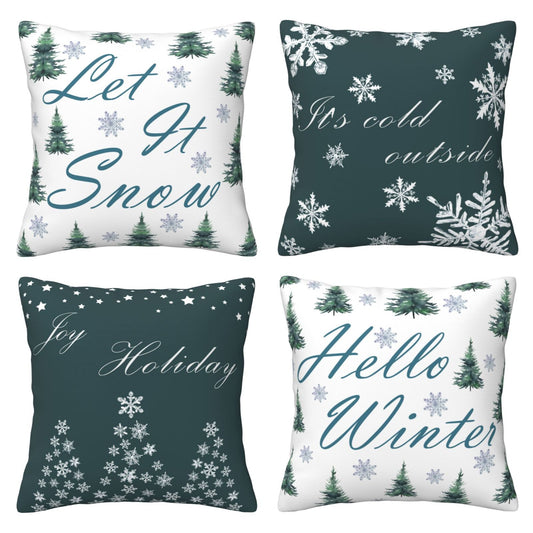 DHSCP-S2, HOSTECCO Winter Throw Pillow Covers 18x18 inch Set of 4 Snowflake Tree Pillow Cases for Sofa Living Room