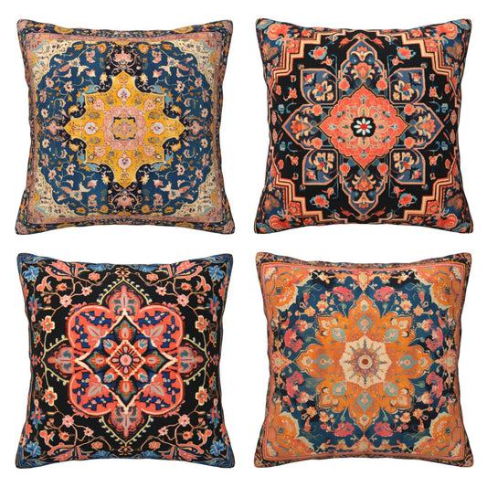 HOSTECCO Ethnic Throw Pillow Covers 18x18 inch Boho Carpet Pillowcases Tribal Farmhouse Decorative Cushion Covers for Sofa Couch