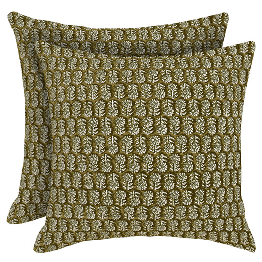 DHSFL-S10, HOSTECCO Block Print Throw Pillow Covers 18x18 inch Set of 2 Yellow Floral Pillow Cases Vintage Farmhouse Decorative Cushion Covers for Sofa Couch