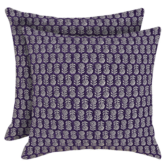 DHSFL-S9, HOSTECCO Block Print Throw Pillow Covers 18x18 inch Set of 2 Purple Floral Pillow Cases Vintage Farmhouse Decorative Cushion Covers for Sofa Couch