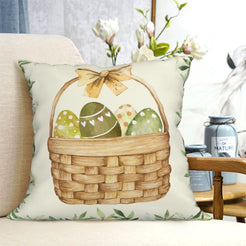 Cream Easter egg basket short-pile plush pillow cover styled on a chair