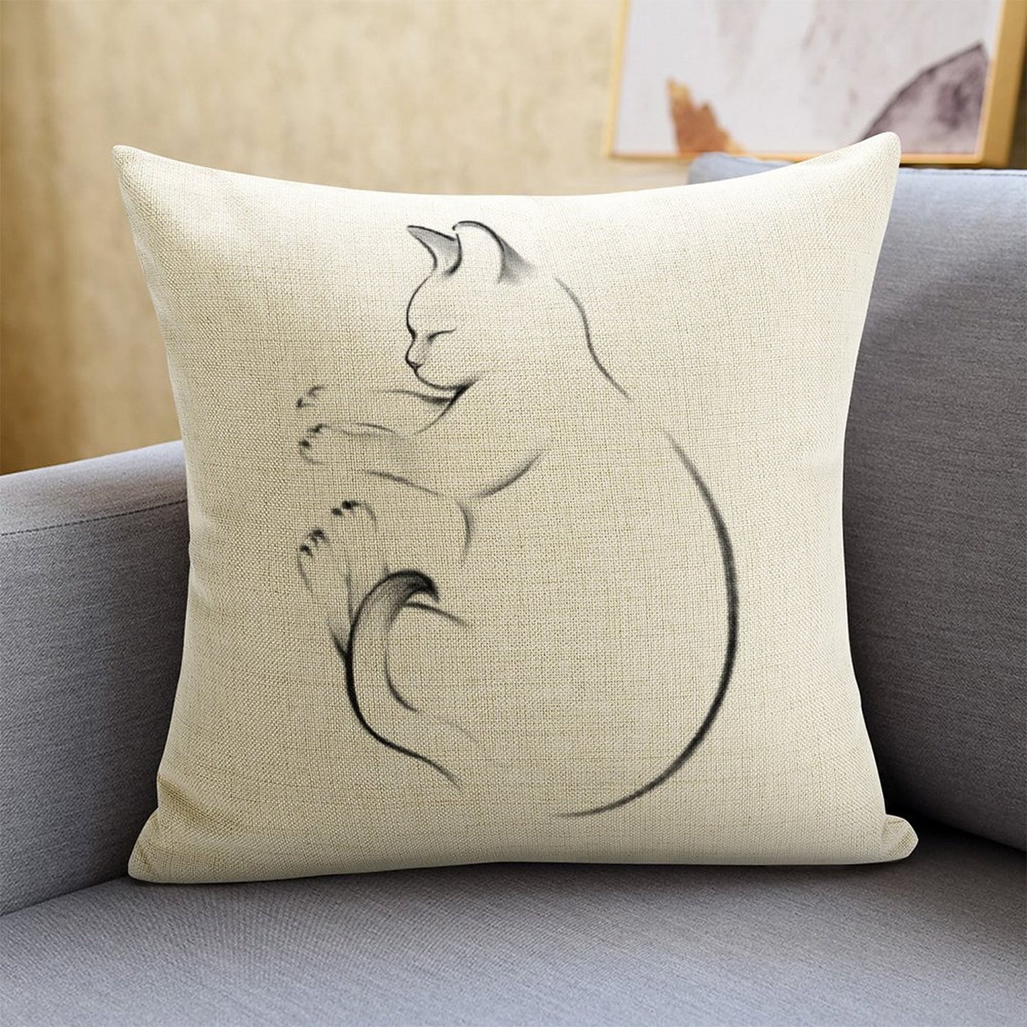 HOSTECCO Cat Throw Pillow Covers 18x18 inch Animal Painting Pillow Cases Pet Farmhouse Decorative Cushion Covers for Sofa Couch