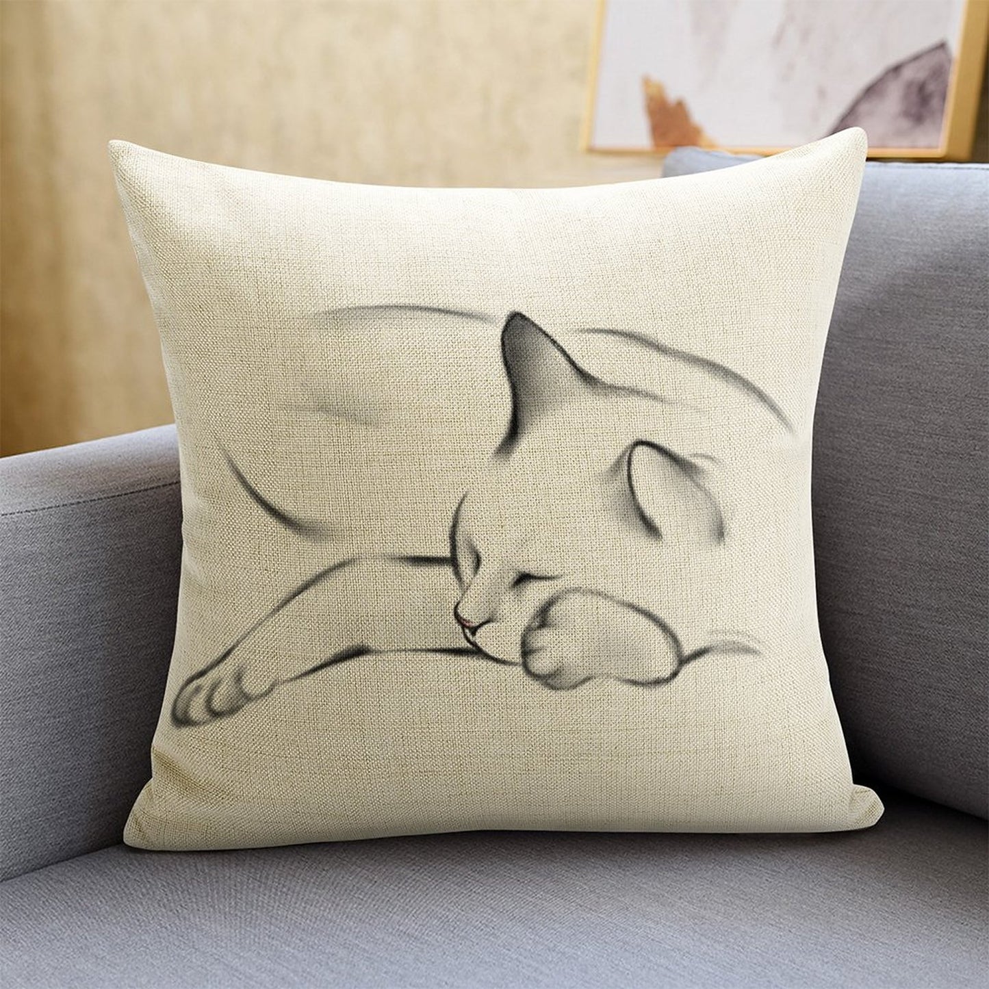 HOSTECCO Cat Throw Pillow Covers 18x18 inch Animal Painting Pillow Cases Pet Farmhouse Decorative Cushion Covers for Sofa Couch