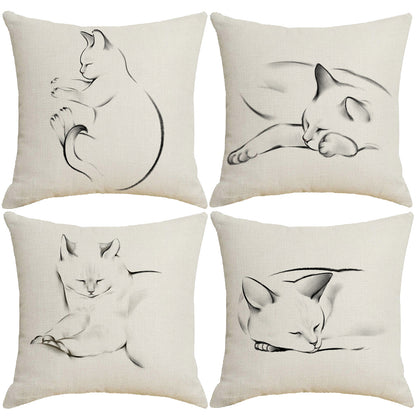 HOSTECCO Cat Throw Pillow Covers 18x18 inch Animal Painting Pillow Cases Pet Farmhouse Decorative Cushion Covers for Sofa Couch