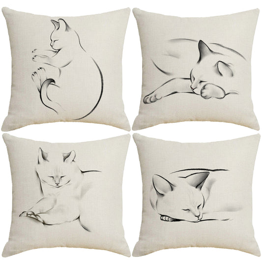 HOSTECCO Cat Throw Pillow Covers 18x18 inch Animal Painting Pillow Cases Pet Farmhouse Decorative Cushion Covers for Sofa Couch