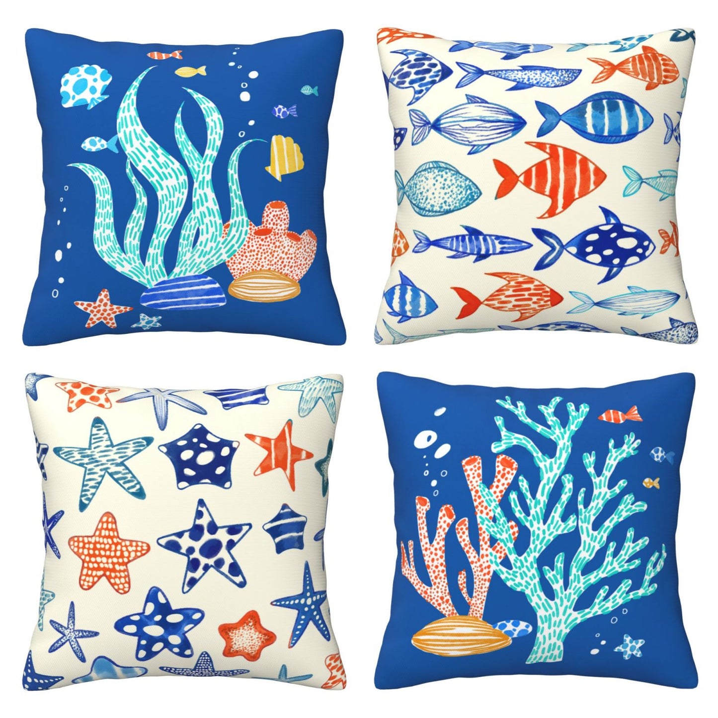 DHSMP-S3，HOSTECCO Nautical Throw Pillow Covers 18x18 inch Set of 4 Sea Star Fish Pillow Cases for Sofa Couch Living Room