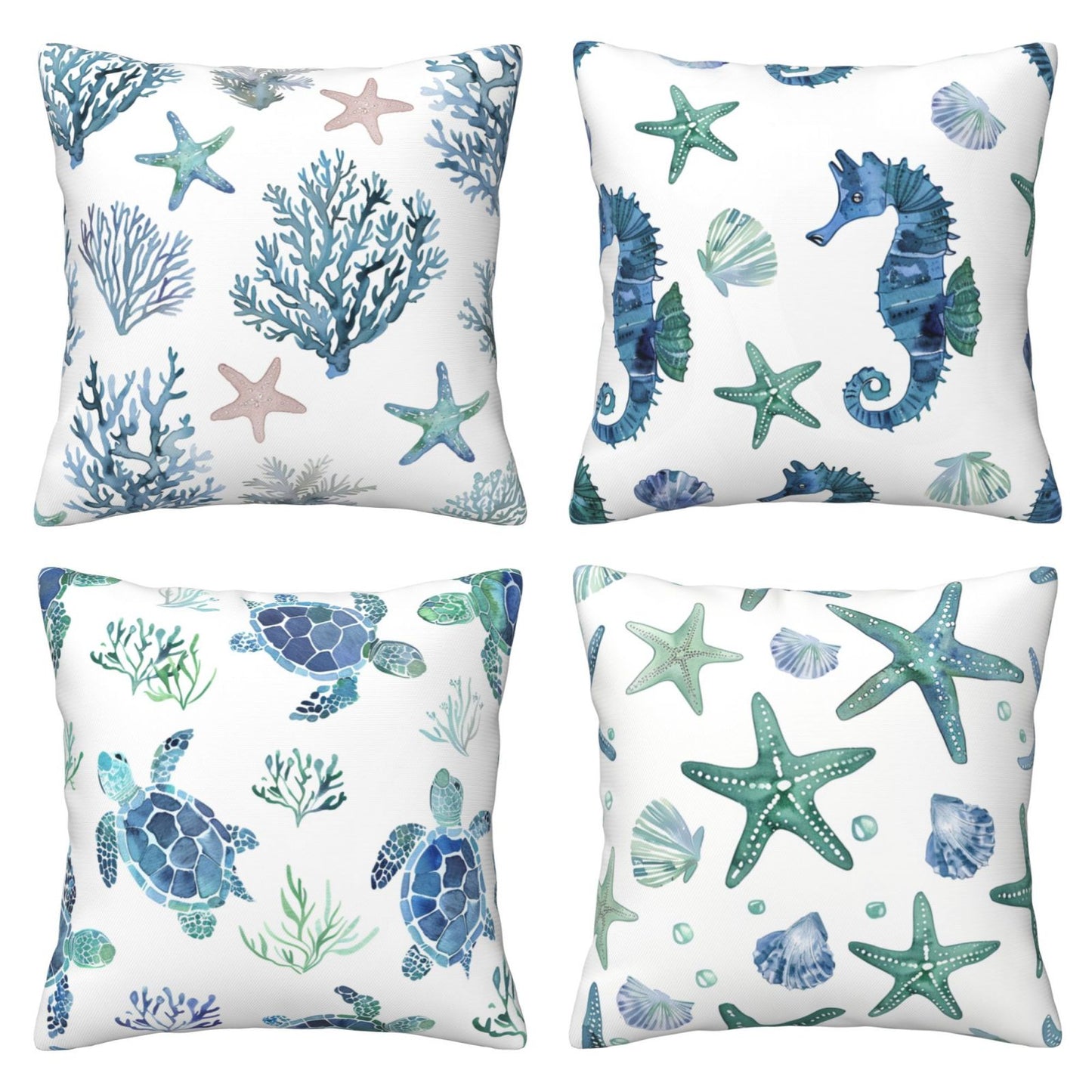 DHSMP-S5，HOSTECCO Sea Throw Pillow Covers 18x18 inch Set of 4 Sea Star Turtle Pillow Cases for Sofa Couch Living Room