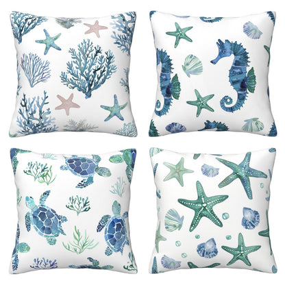 DHSMP-S5，HOSTECCO Sea Throw Pillow Covers 18x18 inch Set of 4 Sea Star Turtle Pillow Cases for Sofa Couch Living Room