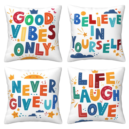 HOSTECCO Colorful Classroom Throw Pillow Covers 18x18 inch Set of 4 Inspirational Quotes Pillow Cases Positive Reading Decorative Cushion Covers for Kids Children