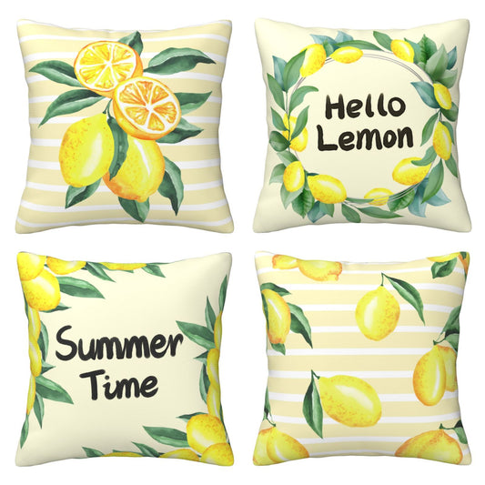 Summer Throw Pillow Covers 18x18 inch Set of 4 Leaves Fruit Decorative Cushion Covers for Sofa Couch