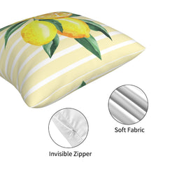 Summer short-pile plush pillow covers with lemons, leaves and summer quotes, styled on a bed