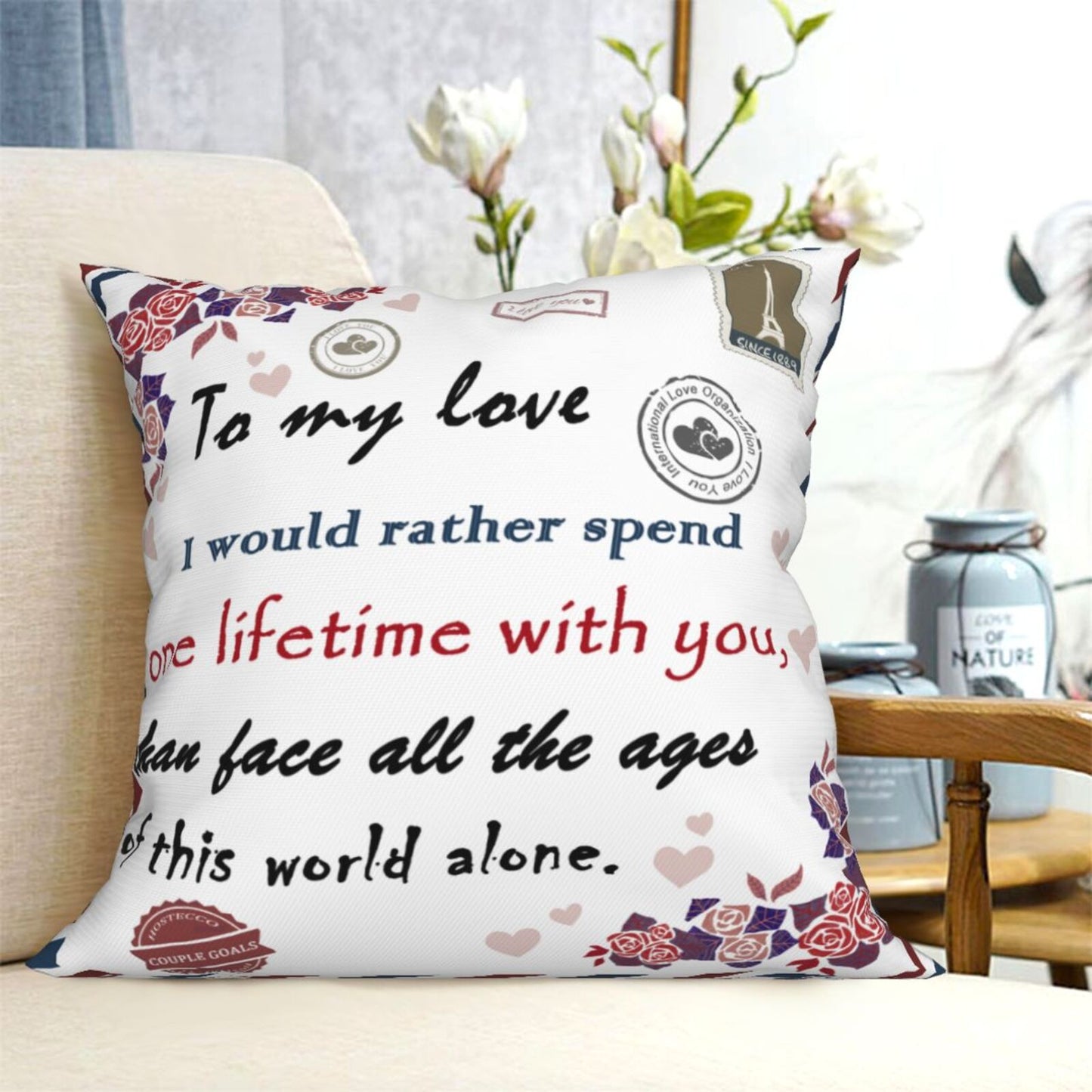 DHSVP，HOSTECCO Gift Throw Pillow Covers 18x18 inch Couple Lover Pillow Cases Valentine's Day Bridal Decorative Cushion Covers for Anniversary Wedding