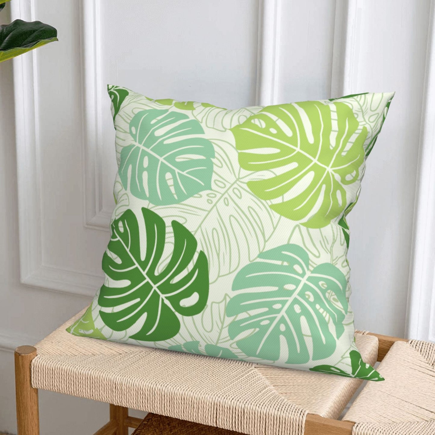 DHSZP-S1，HOSTECCO Tropical Throw Pillow Covers 18x18 inch Set of 4 Green Leaves Pillow Cases for Sofa Couch