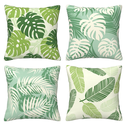 DHSZP-S2，HOSTECCO Botanical Throw Pillow Covers 18x18 inch Set of 4 Tropical Green Leaves Pillow Cases for Sofa Couch