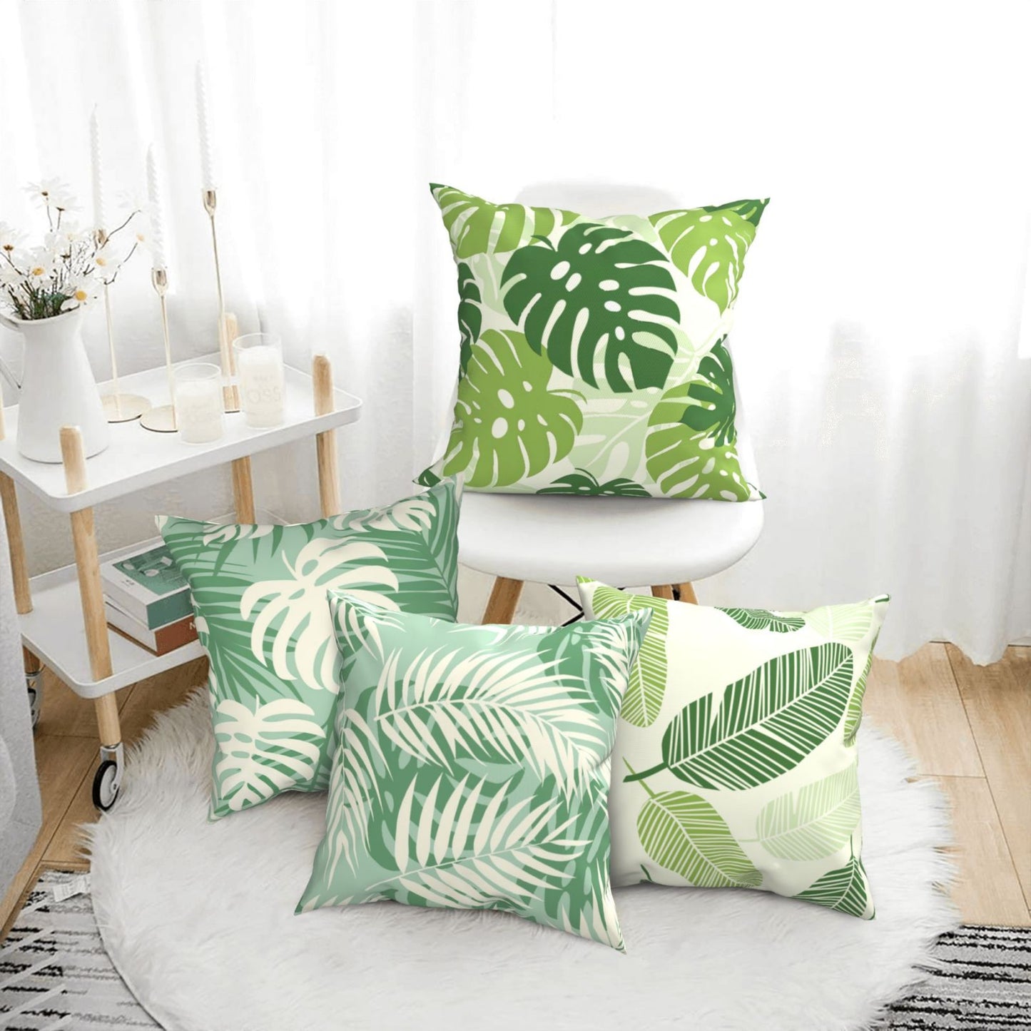 DHSZP-S2，HOSTECCO Botanical Throw Pillow Covers 18x18 inch Set of 4 Tropical Green Leaves Pillow Cases for Sofa Couch