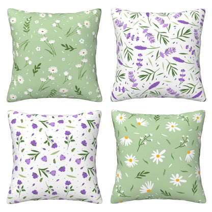 DHSZP-S4，HOSTECCO Spring Floral Throw Pillow Covers 18x18 inch Set of 4 Daisy Lavender Pillow Cases for Sofa Couch