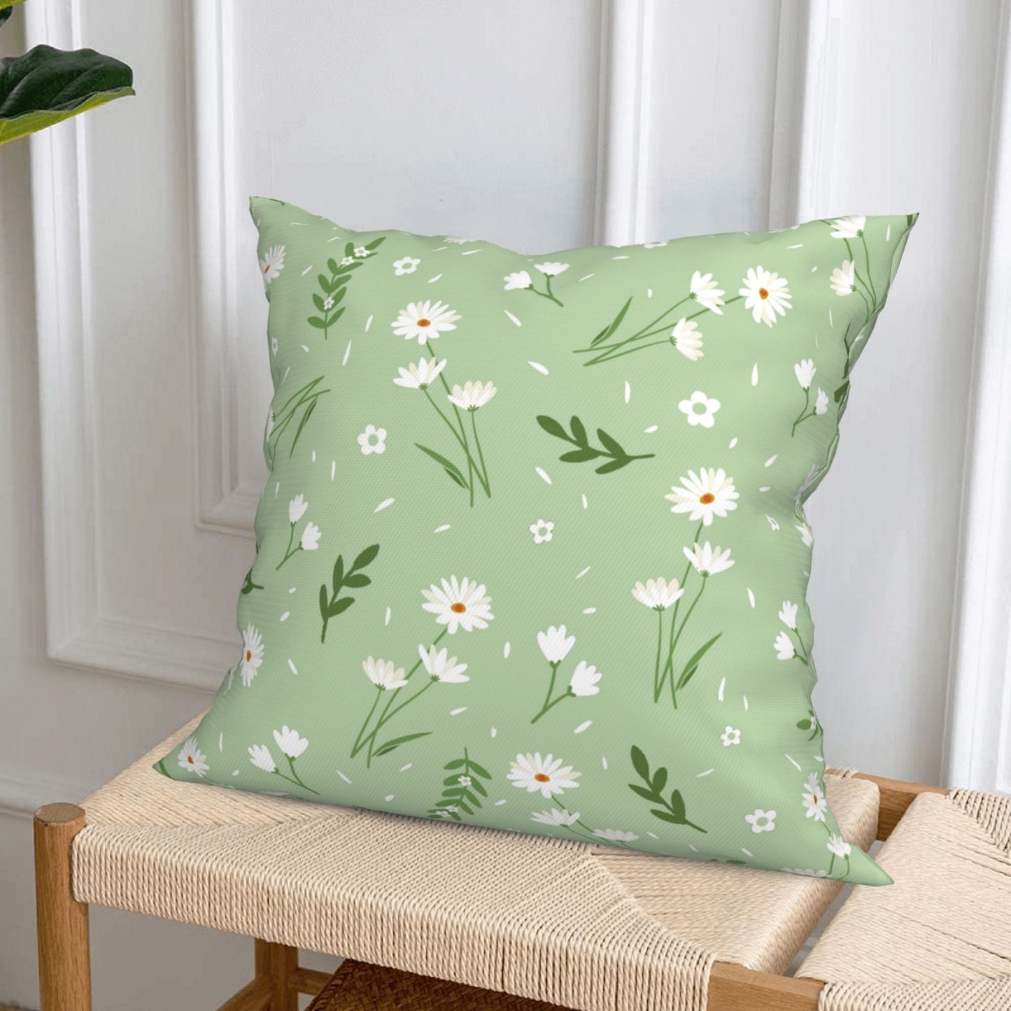 DHSZP-S4，HOSTECCO Spring Floral Throw Pillow Covers 18x18 inch Set of 4 Daisy Lavender Pillow Cases for Sofa Couch