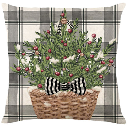 Grey Christmas Throw Pillow Covers 18x18 inch Winter Holiday Buffalo Plaid Xmas Cushion Covers
