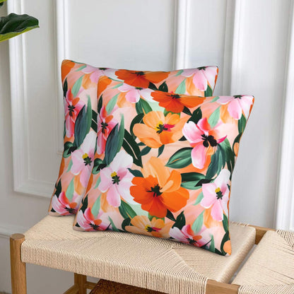 HOSTECCO Abstract Floral Throw Pillow Covers 18x18 inch Set of 2 Pink Orange Flower Pillow Cases Summer Decorative Cushion Covers for Sofa Couch