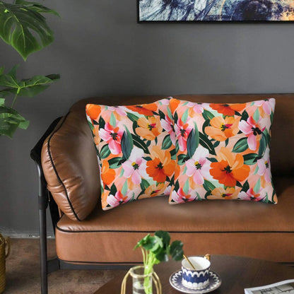 HOSTECCO Abstract Floral Throw Pillow Covers 18x18 inch Set of 2 Pink Orange Flower Pillow Cases Summer Decorative Cushion Covers for Sofa Couch