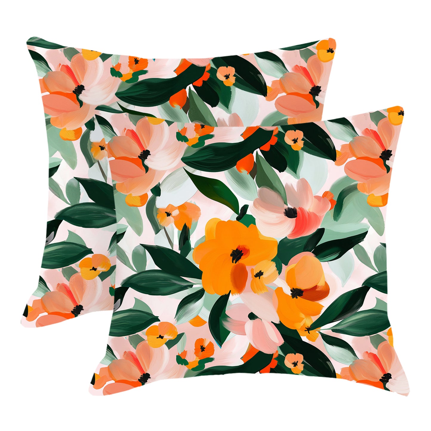 HOSTECCO Abstract Floral Throw Pillow Covers 18x18 inch Set of 2 Boho Orange Flower Pillow Cases Summer Decorative Cushion Covers for Sofa Couch