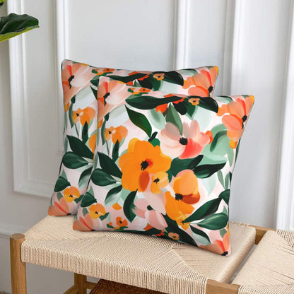 HOSTECCO Abstract Floral Throw Pillow Covers 18x18 inch Set of 2 Boho Orange Flower Pillow Cases Summer Decorative Cushion Covers for Sofa Couch