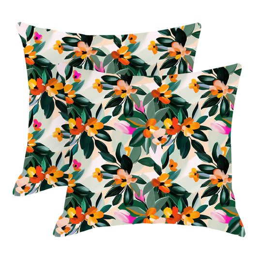 HOSTECCO Abstract Floral Throw Pillow Covers 18x18 inch Set of 2 Summer Flower Pillow Cases Farmhouse Decorative Cushion Covers for Sofa Couch