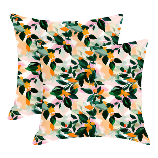 HOSTECCO Abstract Floral Cushion Covers 45x45 cm Set of 2 Summer Orange Flower Cushion Cases Farmhouse Decorative Pillow Covers for Sofa Couch