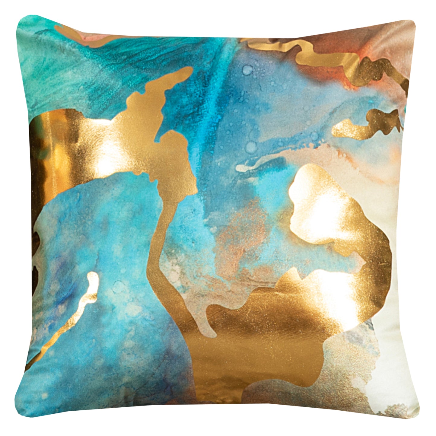 GSXAST2, HOSTECCO Teal and Gold Throw Pillow Covers 18x18 inch Blue Abstract Pillow Cases for Sofa Couch