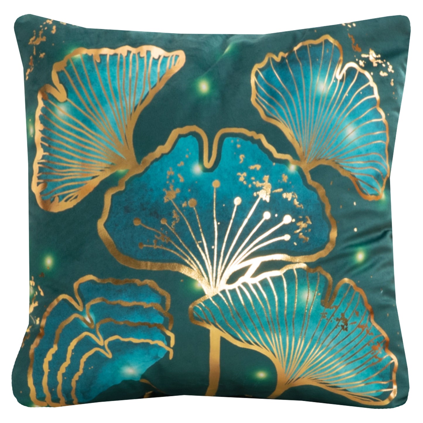 GSXLST2, Teal Gold Throw Pillow Covers 18x18 inch Gold Stamping Leaves Pillow Cases for Sofa Living Room