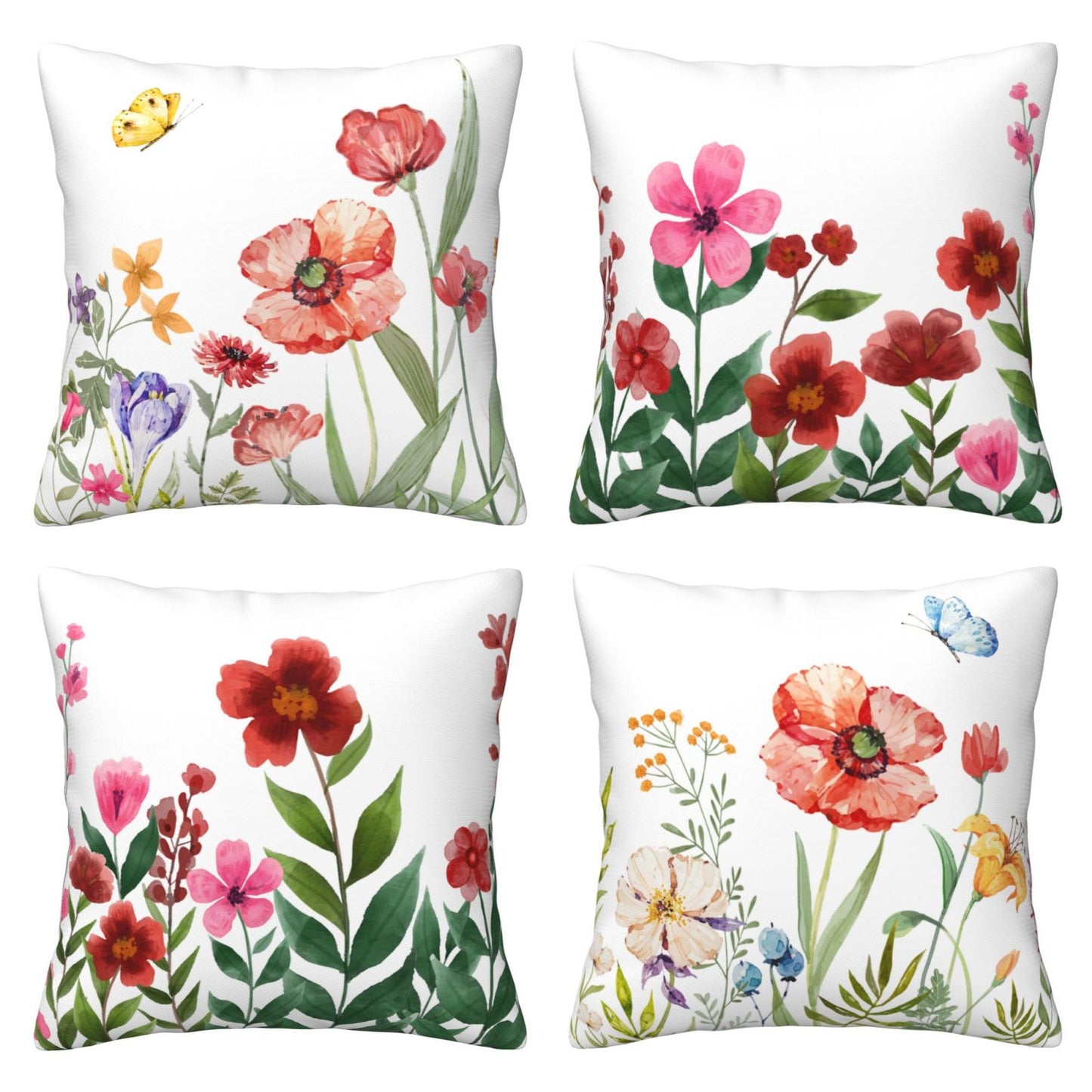 DHSFP，HOSTECCO Spring Pillow Covers Floral Throw Pillow Covers 18x18 inch Set of 4 Butterfly Pillow Cases for Sofa Couch