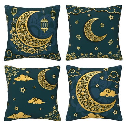 HOSTECCO Gold Moon Star Throw Pillow Covers 18x18 inch Set of 4 Floral Light Pillow Cases Sofa Couch