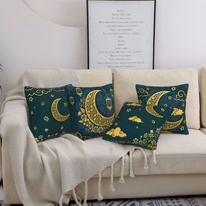 HOSTECCO Gold Moon Star Throw Pillow Covers 18x18 inch Set of 4 Floral Light Pillow Cases Sofa Couch