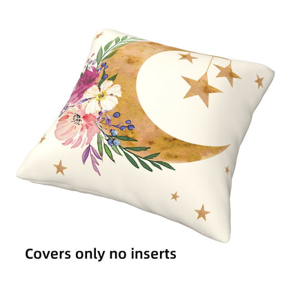 HOSTECCO Gold Moon Star Throw Pillow Covers 18x18 inch Set of 4 Floral Light Pillow Cases Sofa Couch