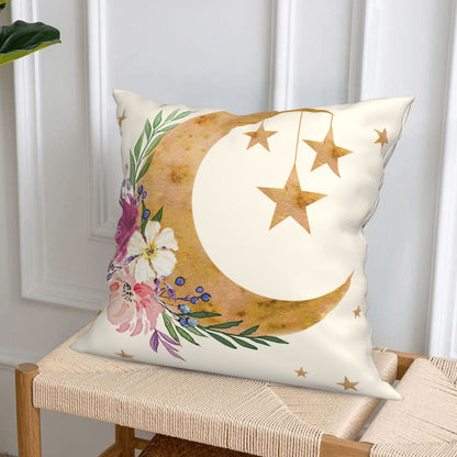 HOSTECCO Gold Moon Star Throw Pillow Covers 18x18 inch Set of 4 Floral Light Pillow Cases Sofa Couch