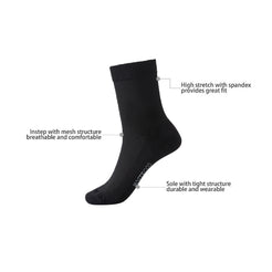 Single black silver-fiber cotton-blend crew sock with knit, cuff and sole feature labels