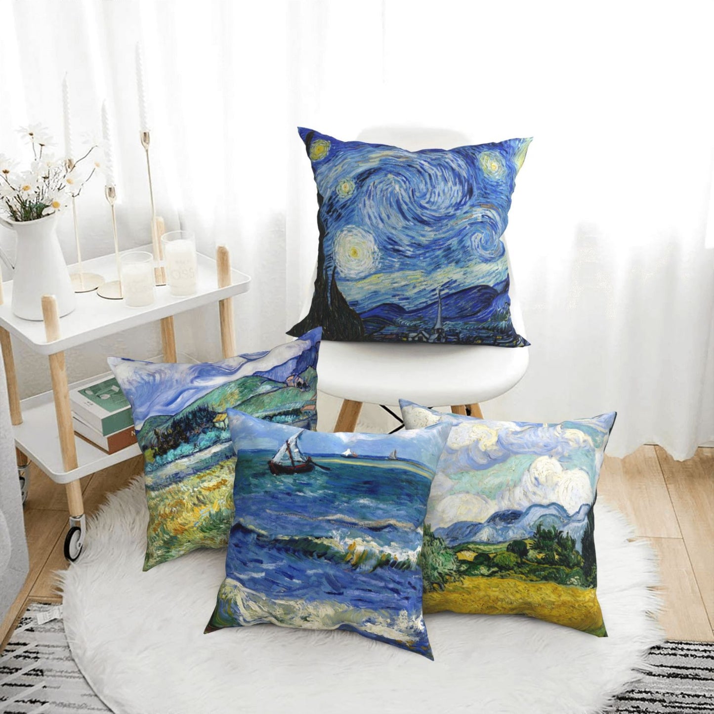 HOSTECCO Vincent Van Gogh Decorative Pillow Covers 18x18 in Set of 4