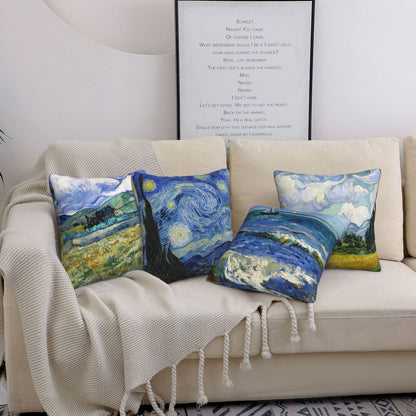 HOSTECCO Vincent Van Gogh Decorative Pillow Covers 18x18 in Set of 4